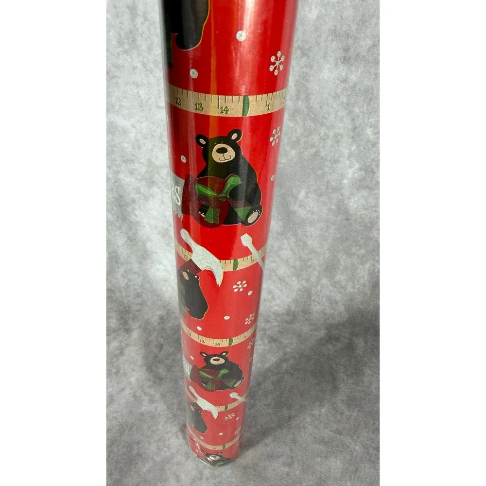 Vtg 90s Bear Christmas Wrapping Paper Roll 60 Sq Ft Heavyweight w Tools NOS NEW